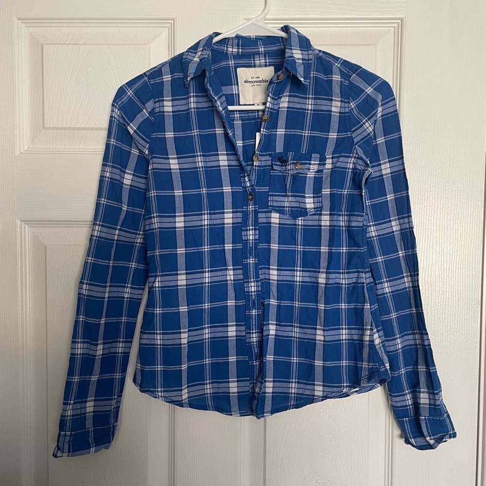 NWT Abercrombie Kids Blue Lightweight Checkered Flannel Shirt 100% Cotton